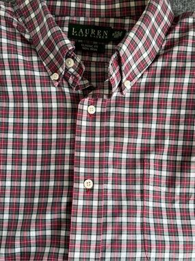 Lauren Ralph Lauren Dress Shirt Mens 18 34/35 Red Plaid Long Sleeve Non Iron